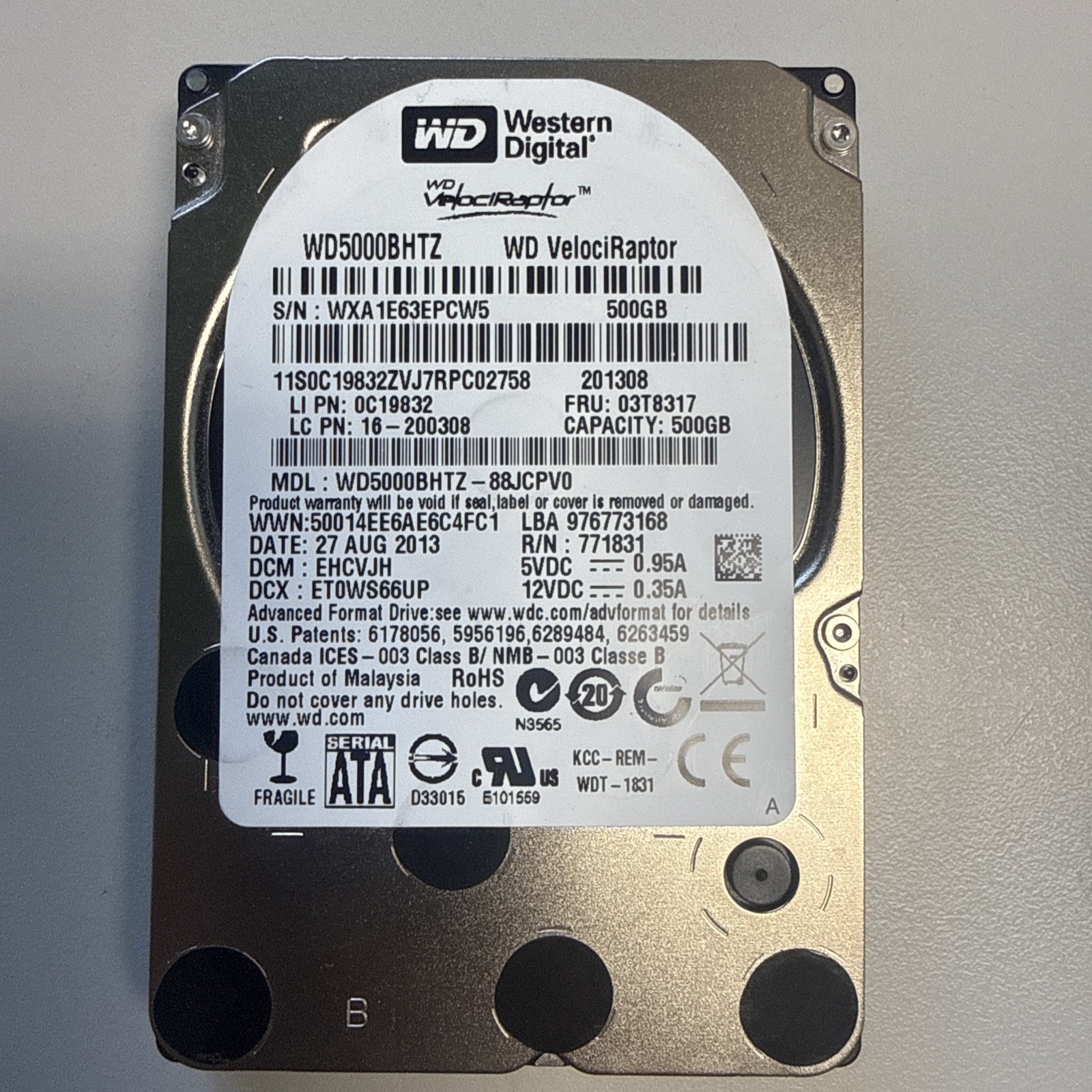 WD Velociraptor Hard Drive WD5000HHTZ 500GB 10000RPM 16MB SATA II 3.5 Inch HH420