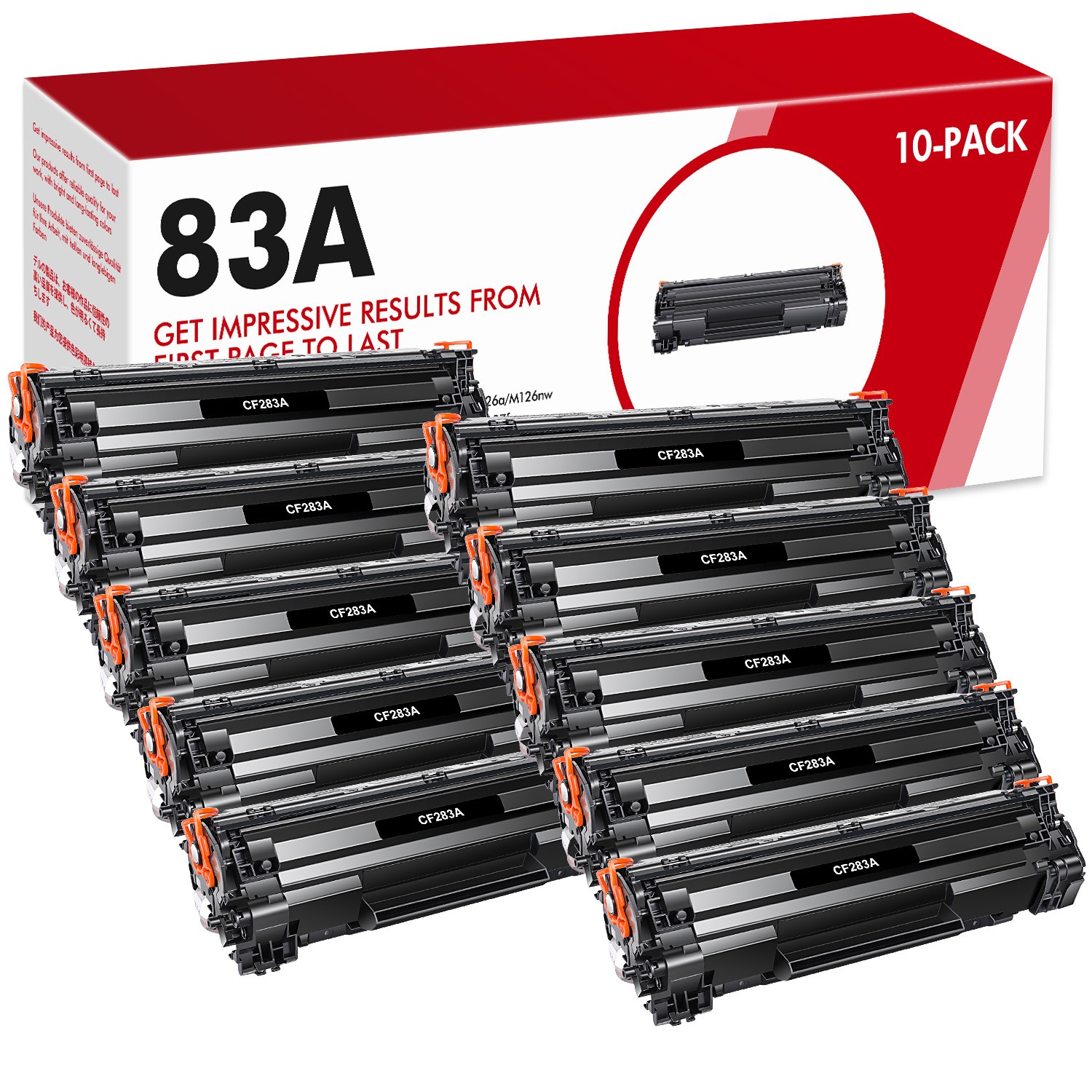10pk Compatible CF283A 83A Black Toner For LaserJet Pro MFP M127fn M127fw M125nw