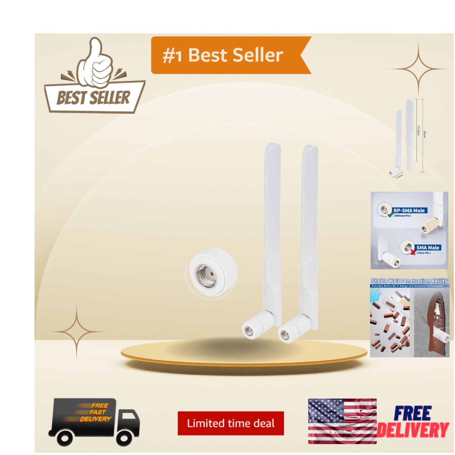 2-Pack 8dBi Dual-Band WiFi Antenna - Omni-directional RP-SMA Male for Enhance...