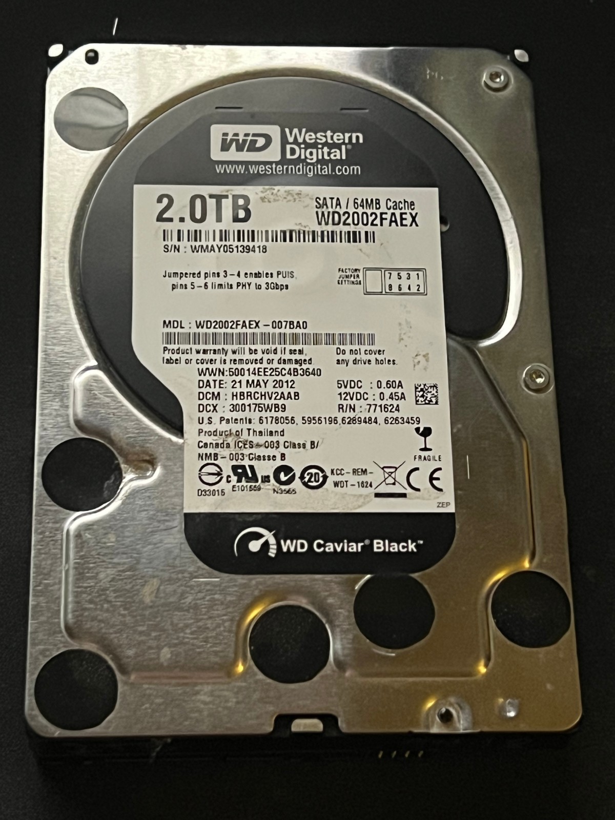 Western Digital Caviar Black 2TB Internal 7200RPM 3.5" (WD2002FAEX) HDD