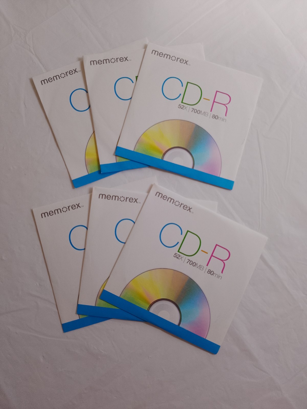 6 New Memorex CD-R 52x 700MB 80min Blank Discs with Sleeve Packaging