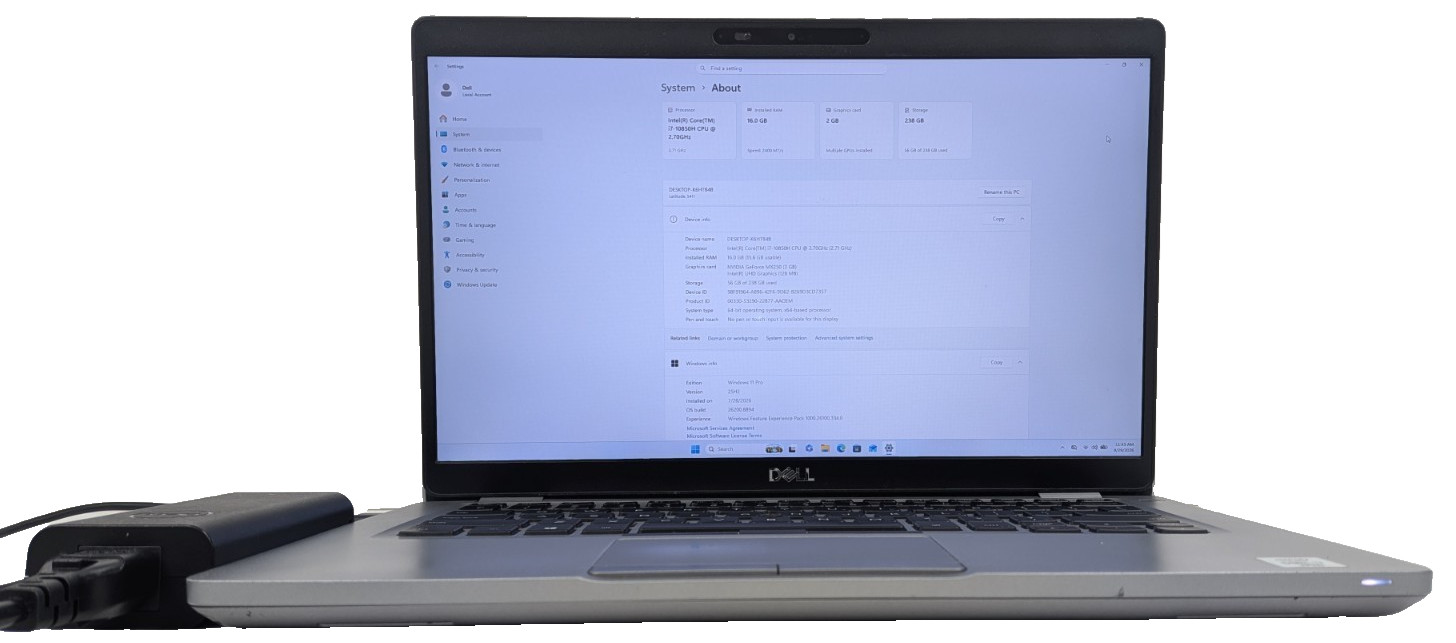 Dell Latitude 5411 6 Core i7 10th Gen 16GB 256SSD NVIDIA GeForce MX250 Grade B