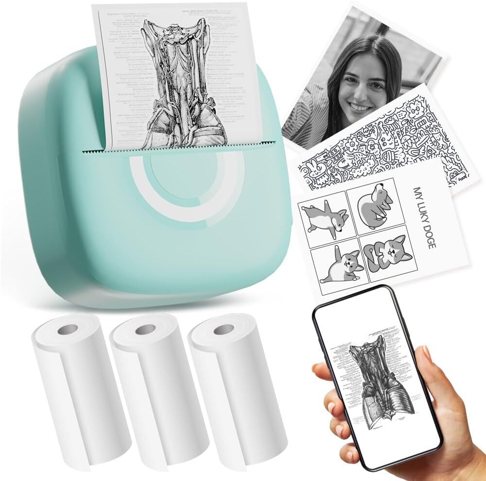 Mini Printer Sticker Thermal Printer, Bluetooth Portable Cell Phone Print Cabin