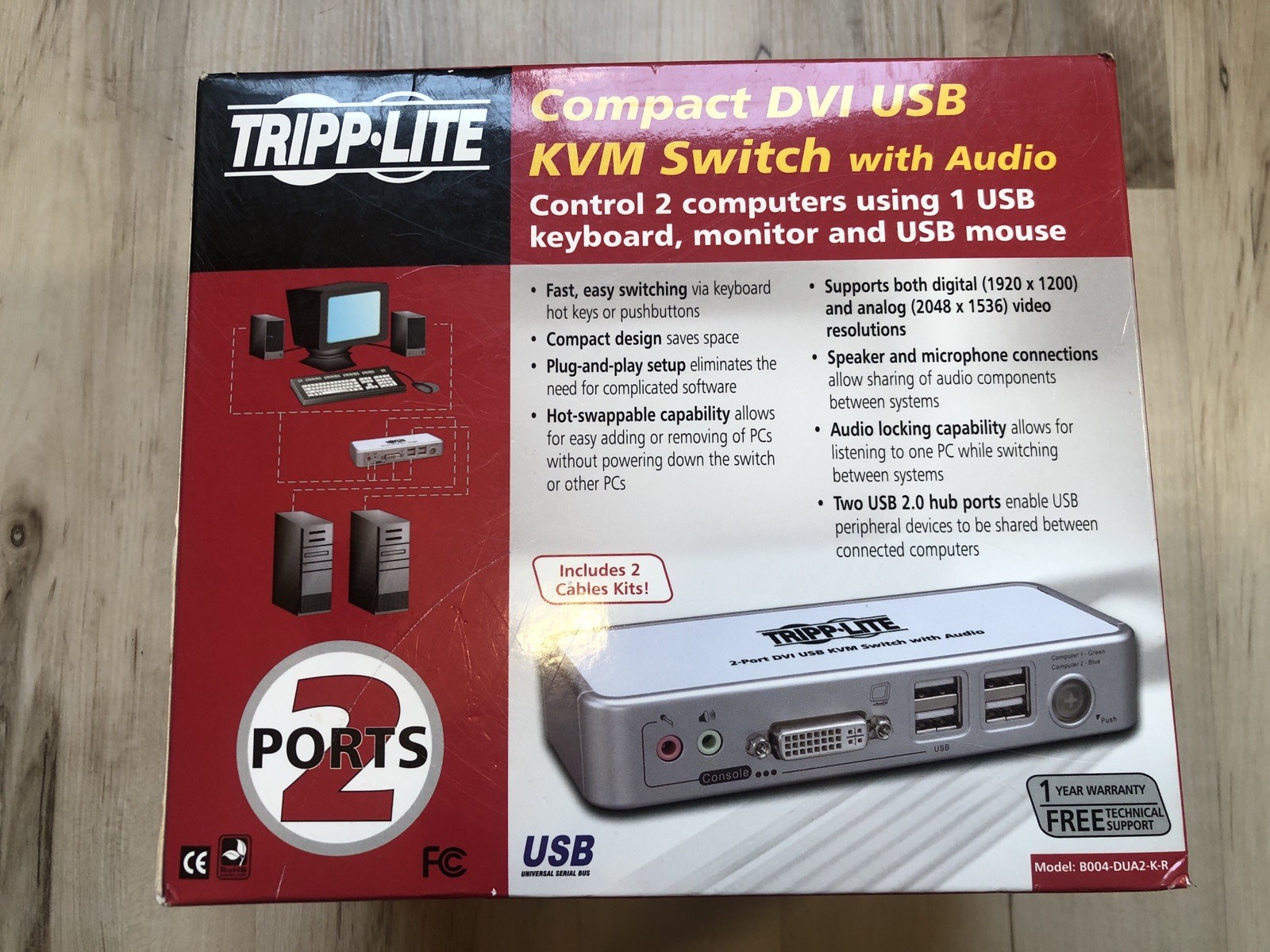 Tripp Lite B004-DUA2-K-R 2-Port DVI USB KVM Switch Audio New Open Box