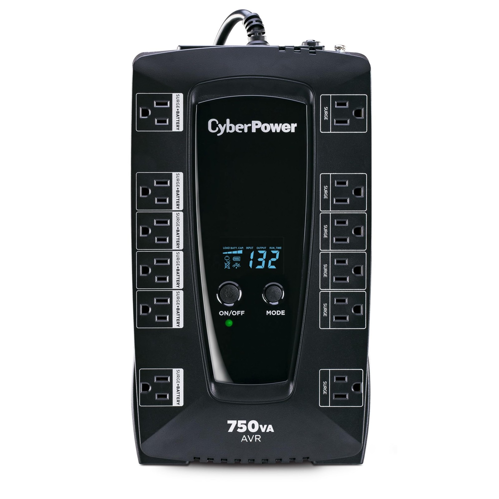 AVRG750LCD Intelligent LCD UPS System, 750VA/450W, 12 Outlets, AVR, Compact