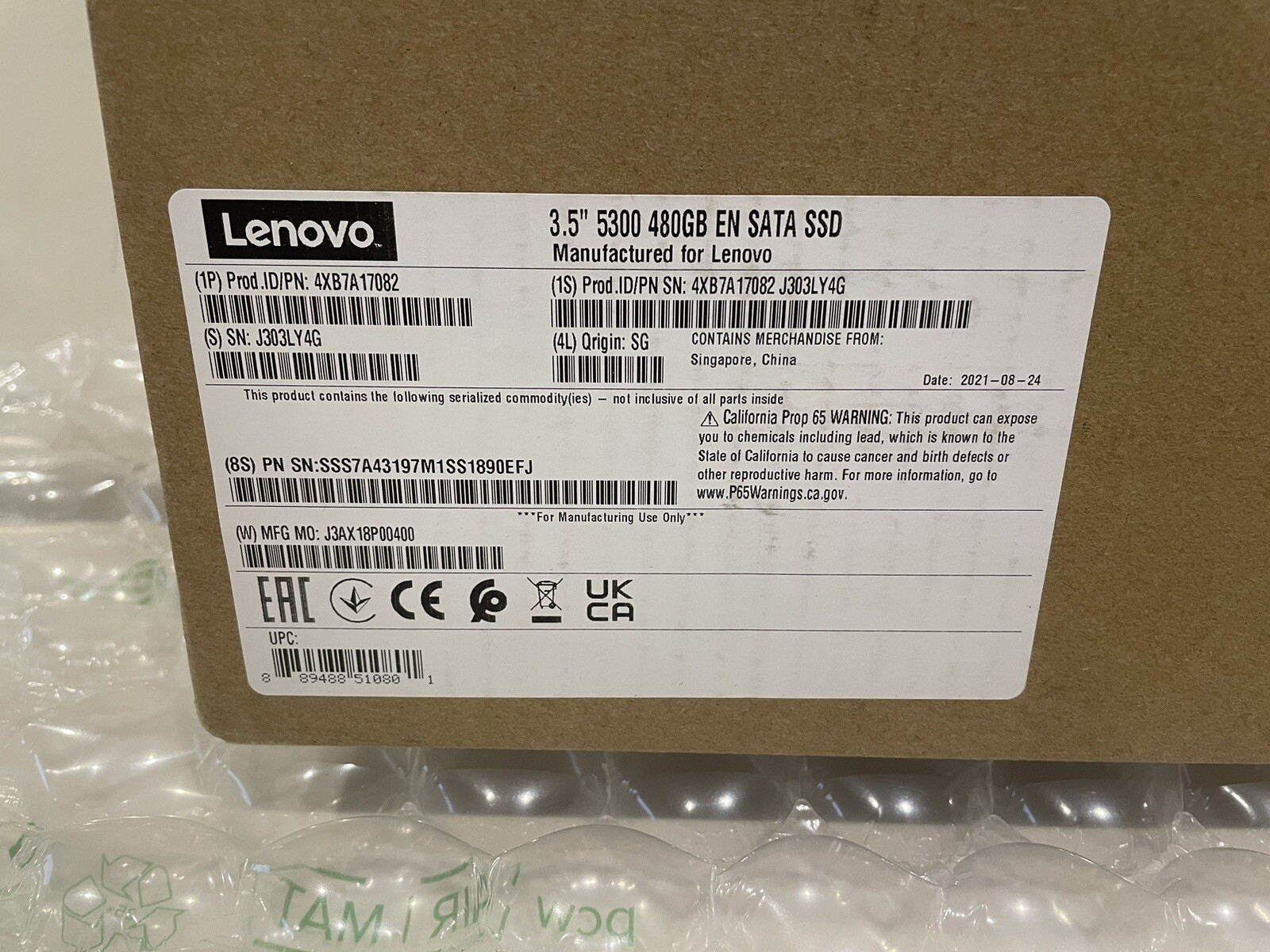 4XB7A17082 (02JG538) Lenovo Thinksystem 3.5" 5300 480GB Entry SATA 6Gb HS SSD