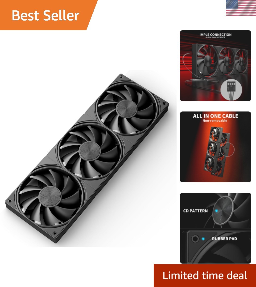 360mm All-in-One Computer Case Fan with PWM 4-Pin Interface High Performance ...
