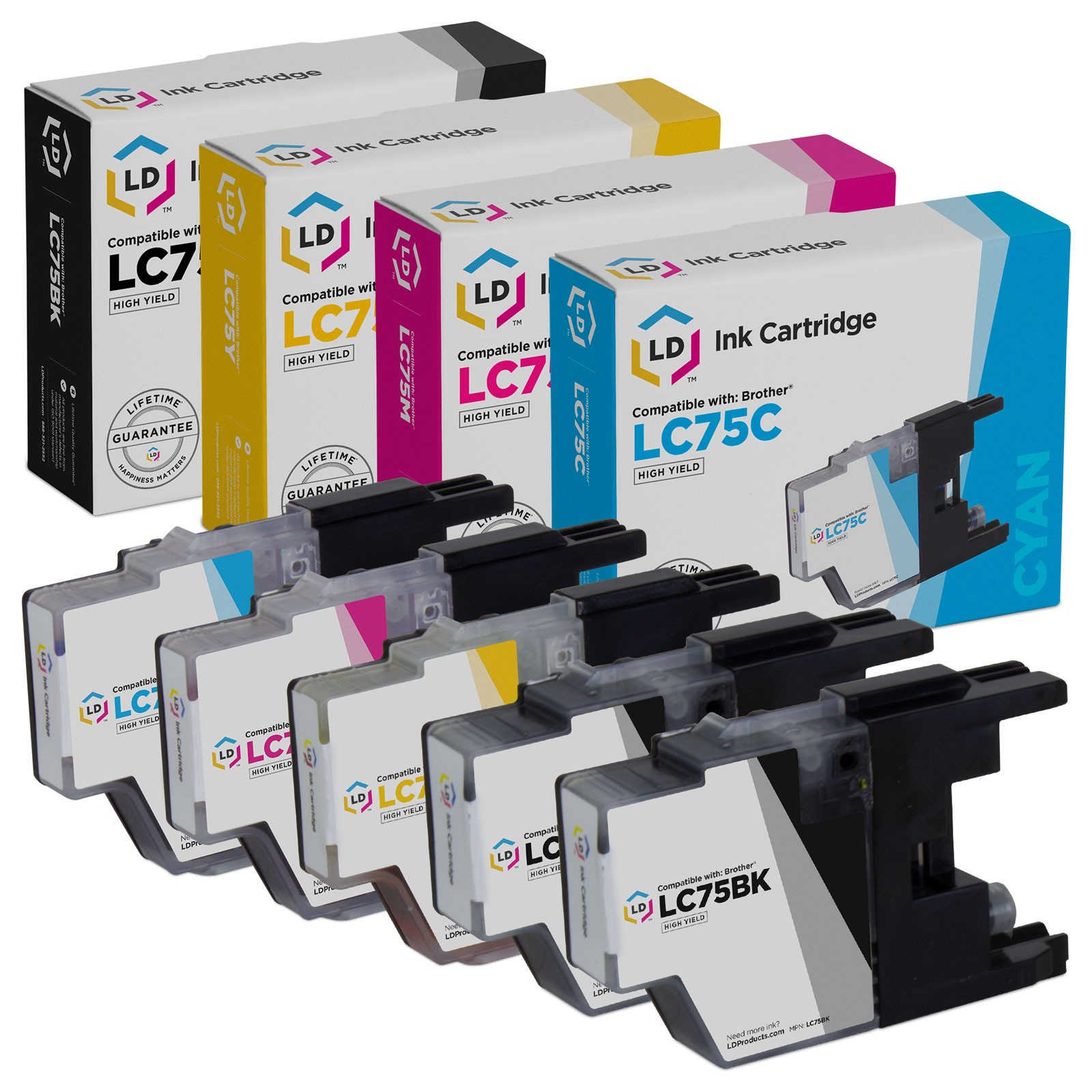 LD For Brother LC75 5pk HY Ink LC75BK LC75C LC75M LC75Y MFCJ280W MFCJ425W