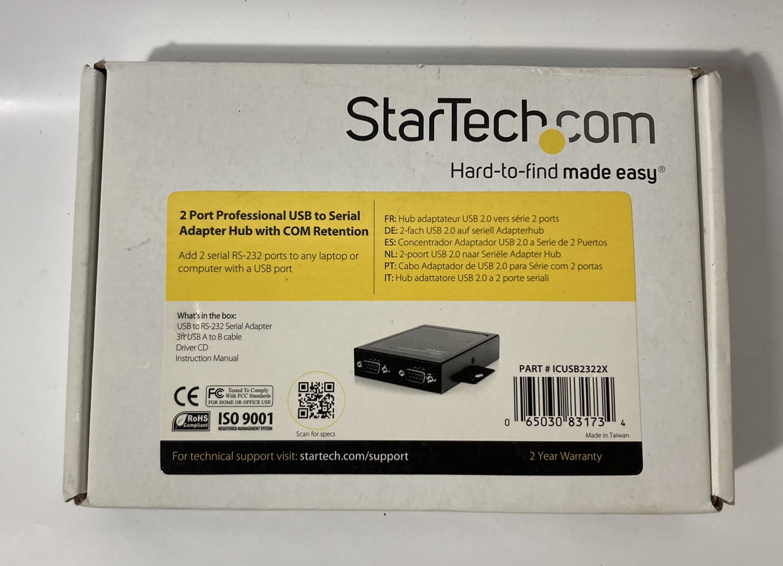 StarTech ICUSB2322X 2 Port  USB to Serial Adapter Hub with COM Comes w/out Power