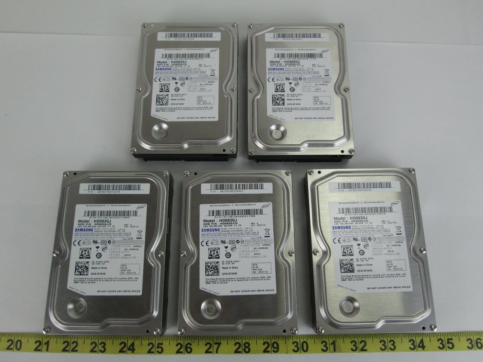 Lot of 5 Samsung HDD Hard Disk Drives 80GB HD083GJ HD083GJ/D SKU D1