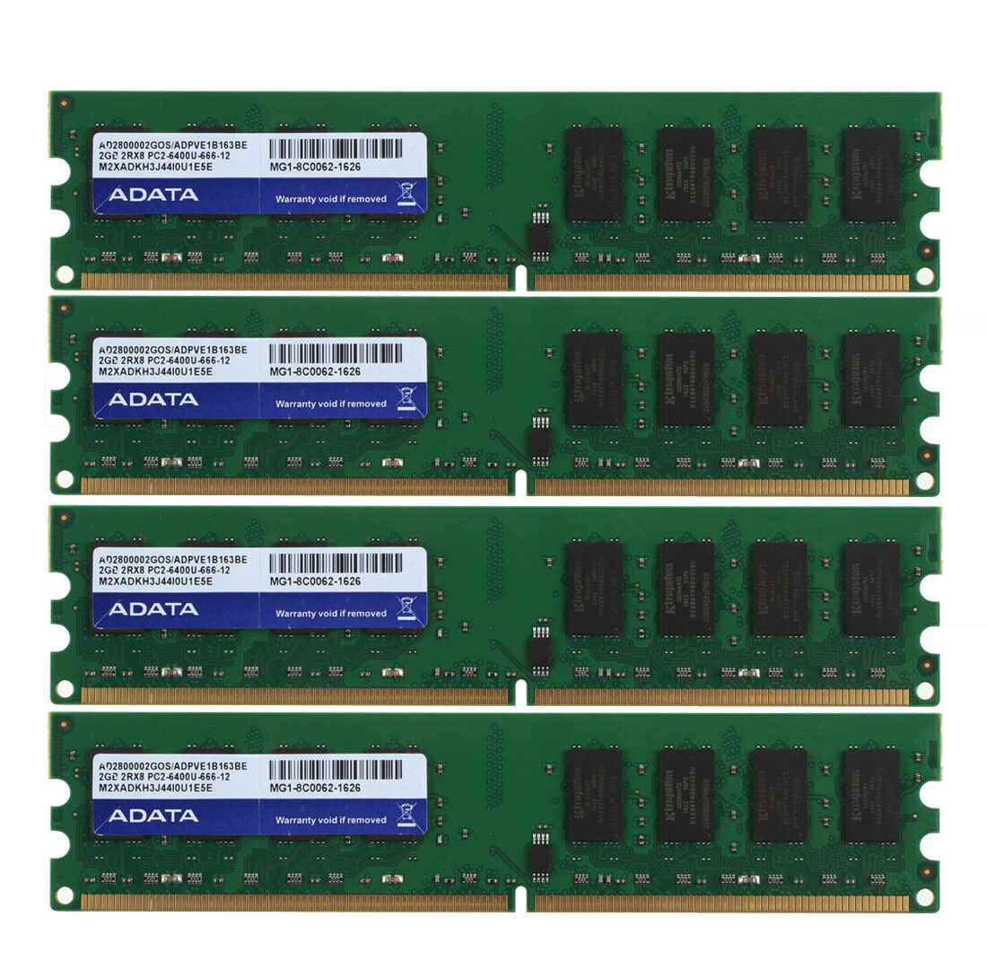 ADATA Kits 4X 2GB 2RX8 PC2-6400 DIMM DDR2 800Mhz Desktop Memory RAM Low Density