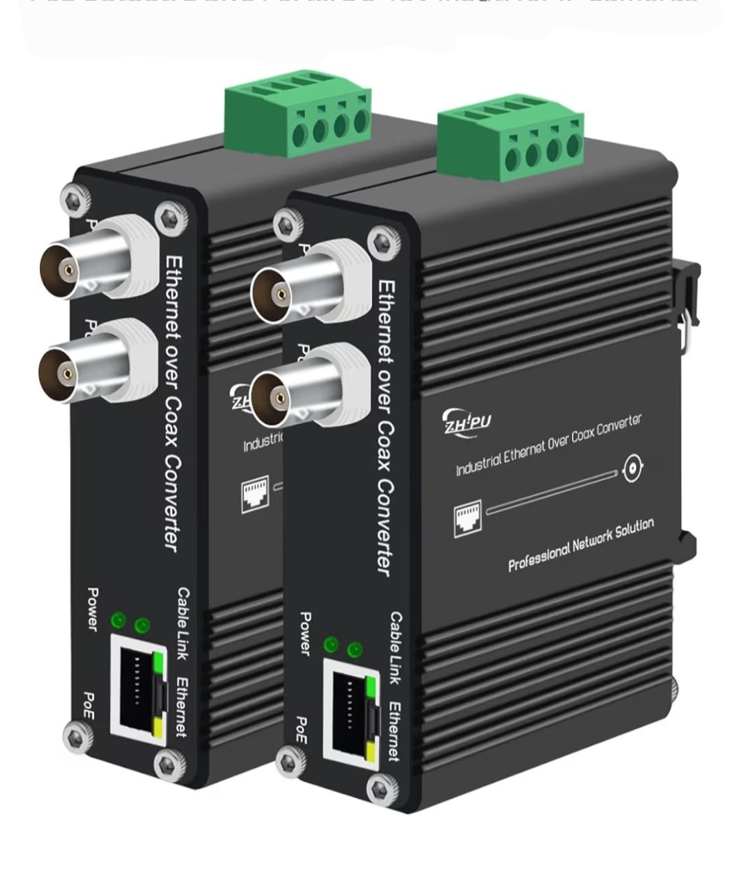 PoE+ EoC Converter 2 Pack Ethernet Over Coax DIN Rail 10/100Mbps 2 BNC Ports
