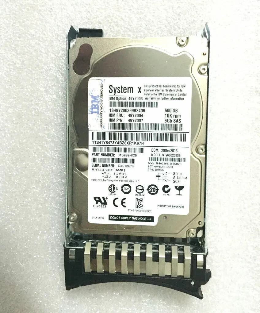 IBM 49Y2003 49Y2004 49Y2007 600GB 10K 6GBPS SAS 2.5 IN SFF HARD DRIVE