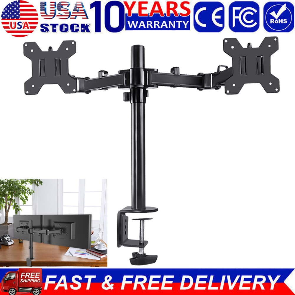 10-32'' Dual LCD Screen Monitor Desk TV Bracket Swivel Stand mount Holder