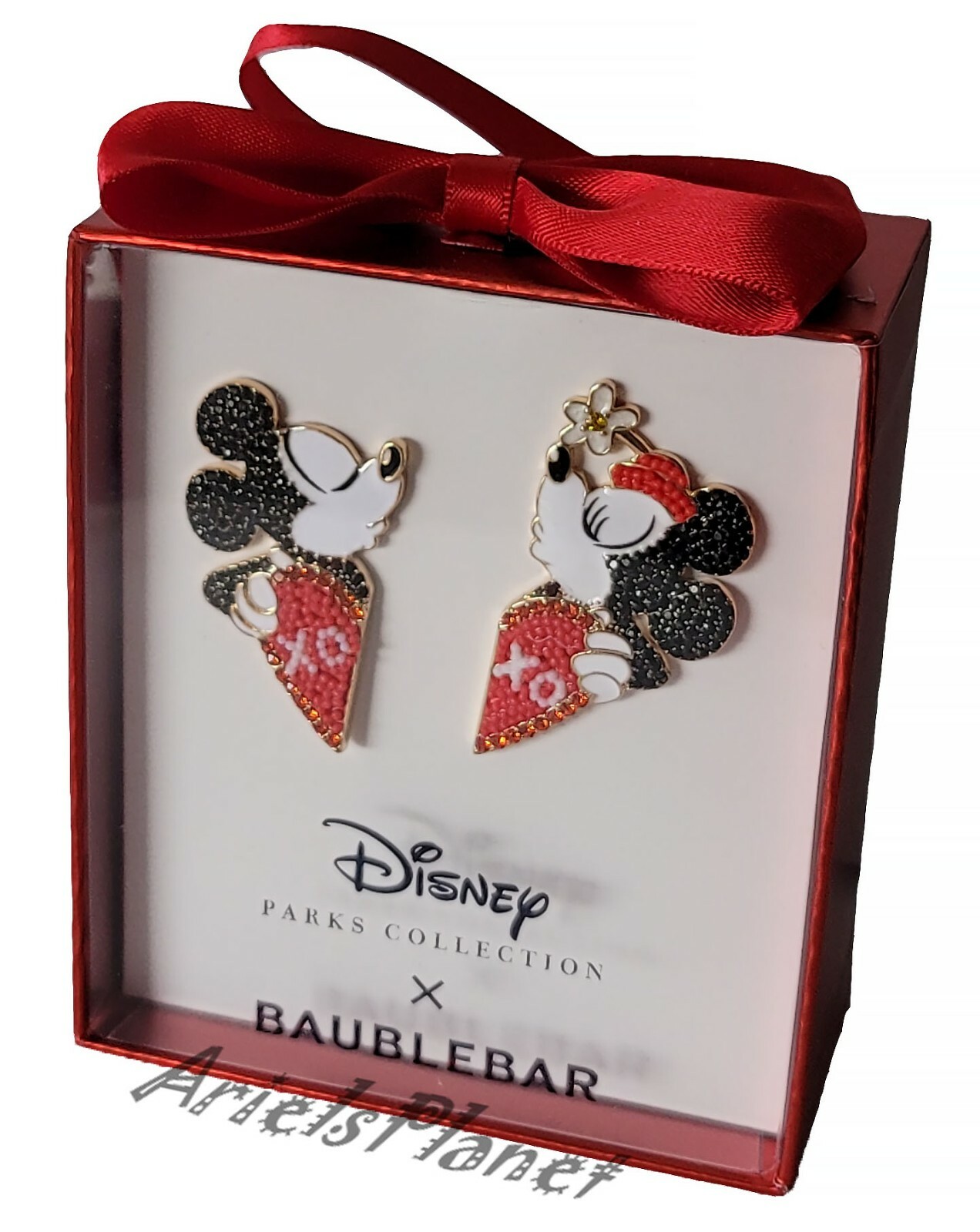 Disney Parks BaubleBar Mickey And Minnie Mouse Heart Pavé XOXO Love Earrings