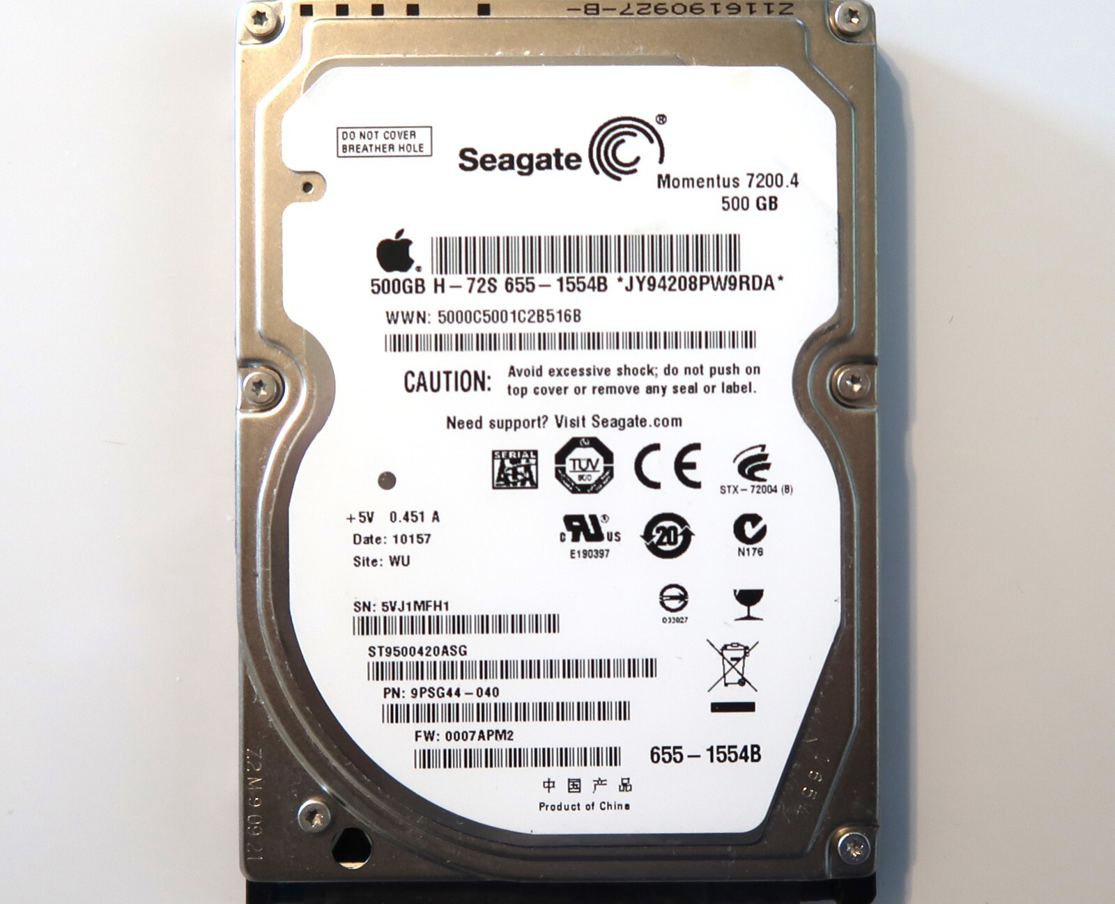 Seagate ST9500420ASG 9PSG44-040 0007APM2 5VJ WU China 2.5" 500gb 655-1554B 2009