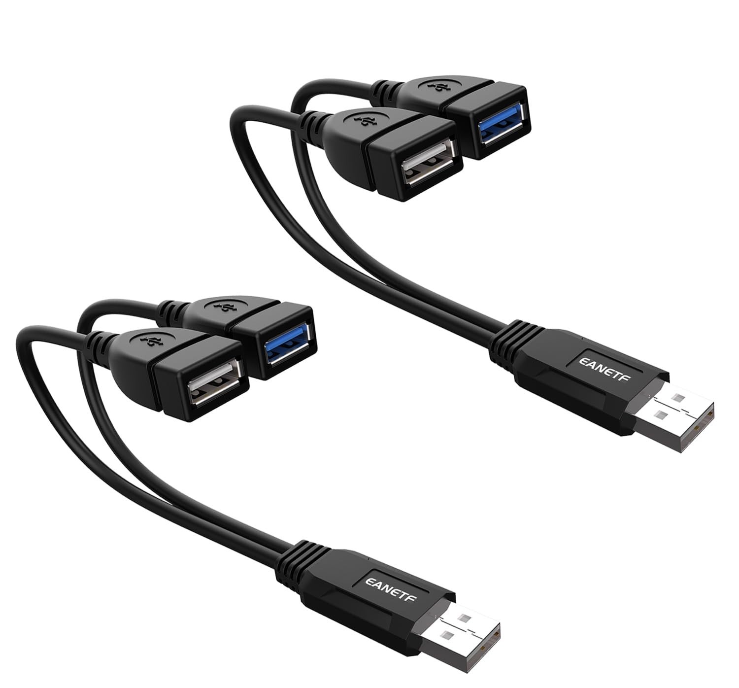 Eanetf USB 3.0 Female to Dual Male Splitter Cable, 2 Pack Blue,White 