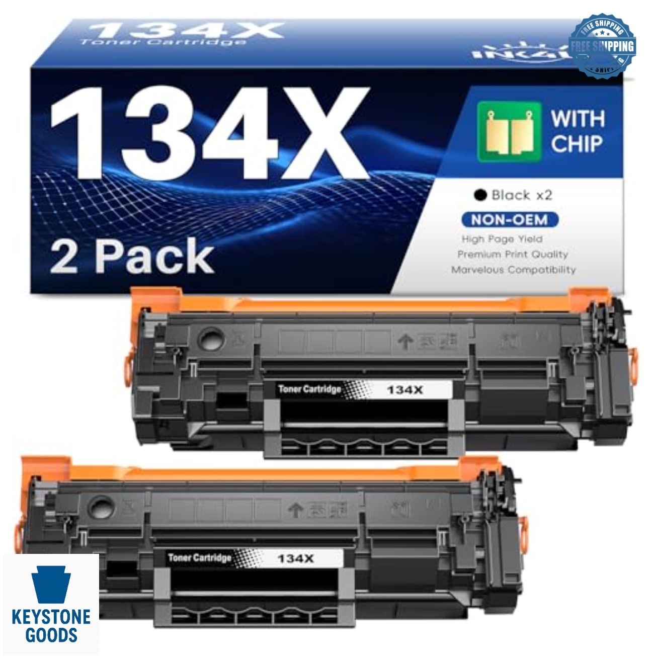 Toner Cartridge 134X Black 2 Pack High Yield 2400 Pages with Chip for HP