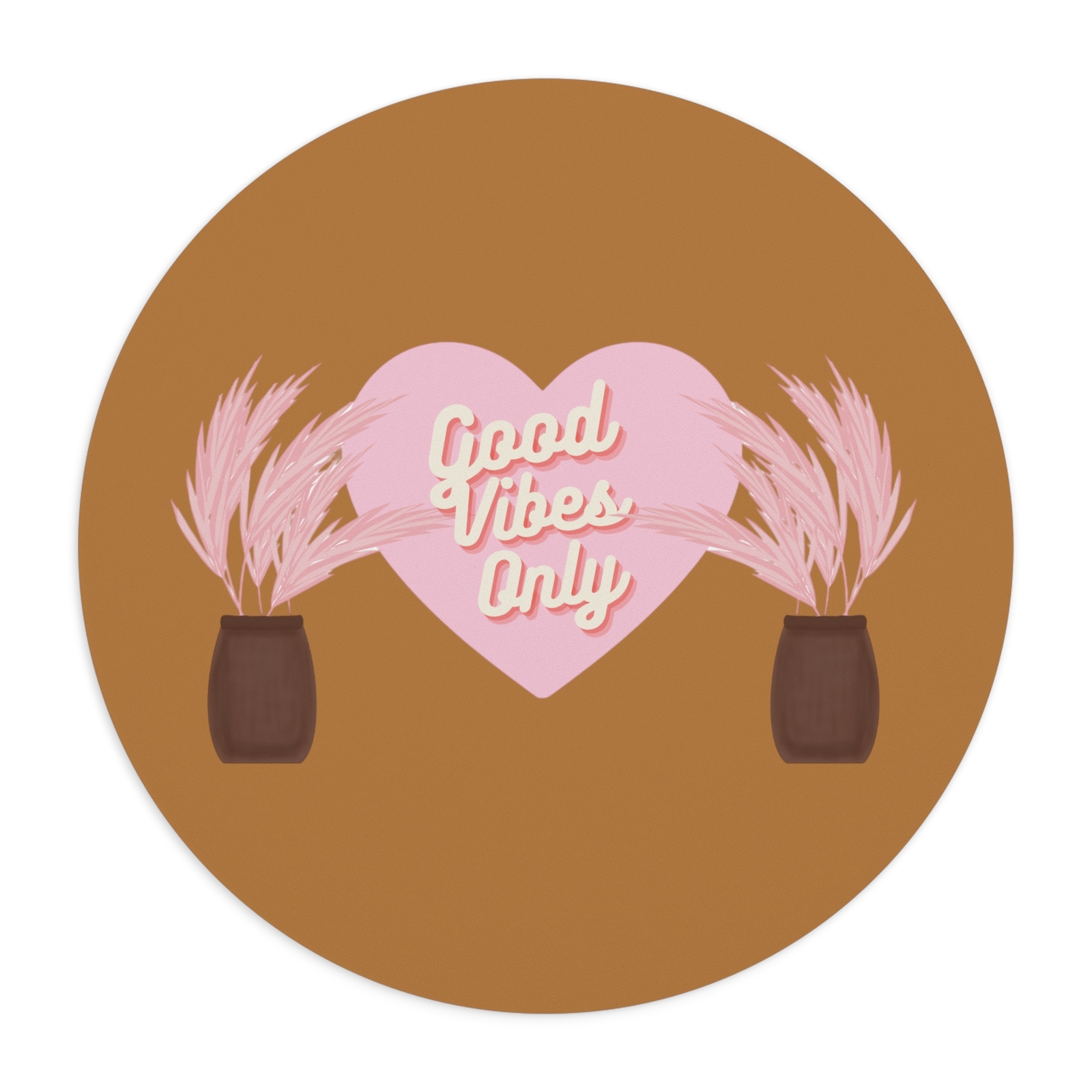 Brown Good Vibes Mouse Pad Pink Graphic Design