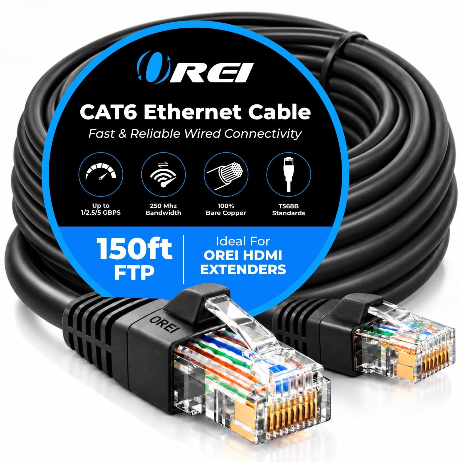 150Ft Cat6 FTP Ethernet Cable, RJ45, 5Gbps Shielded Network Cable