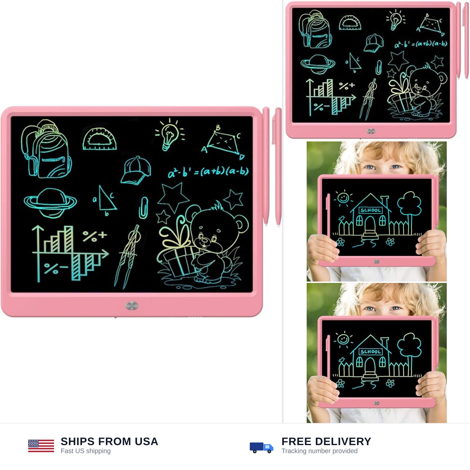 FLUESTON LCD Writing Tablet, Doodle Board Toys Gifts for 3-8 Year Old Girls B...
