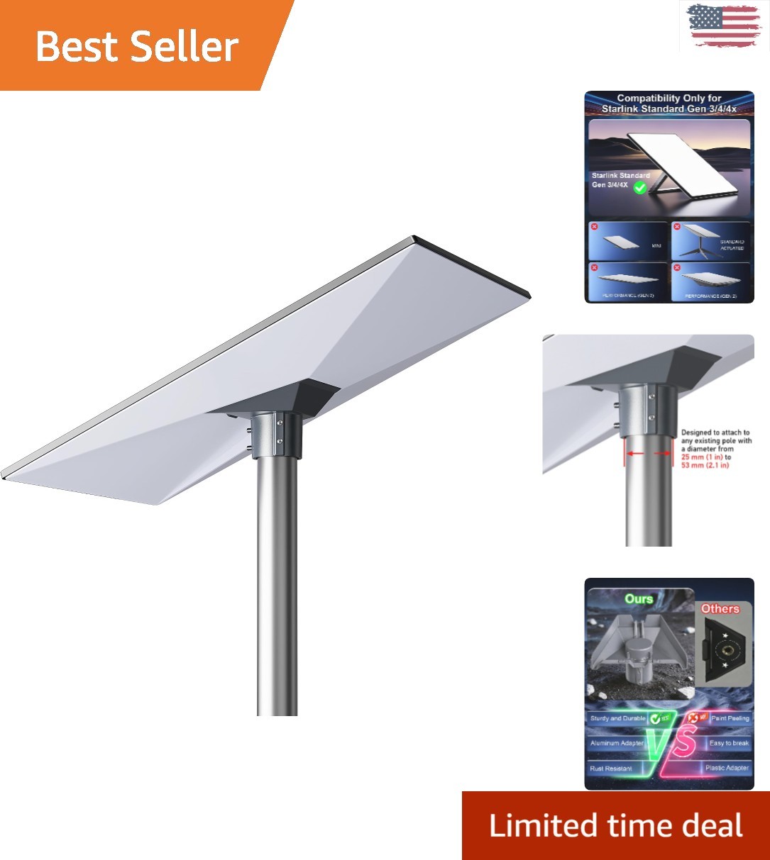 Versatile Starlink Pole Adapter for Off-Grid Installations - Compact & Sturdy