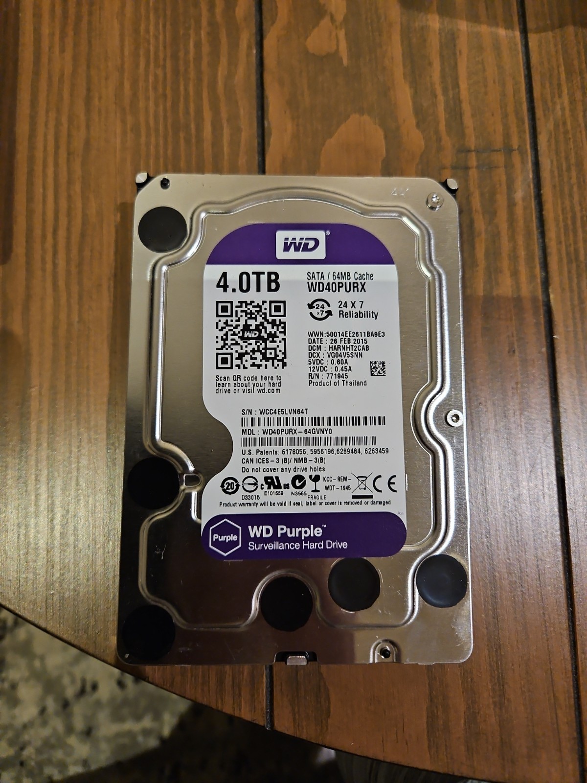 Western Digital WD Purple 4TB WD40PURX 5400RPM 64MB SATA 3.5" HDD 24x7