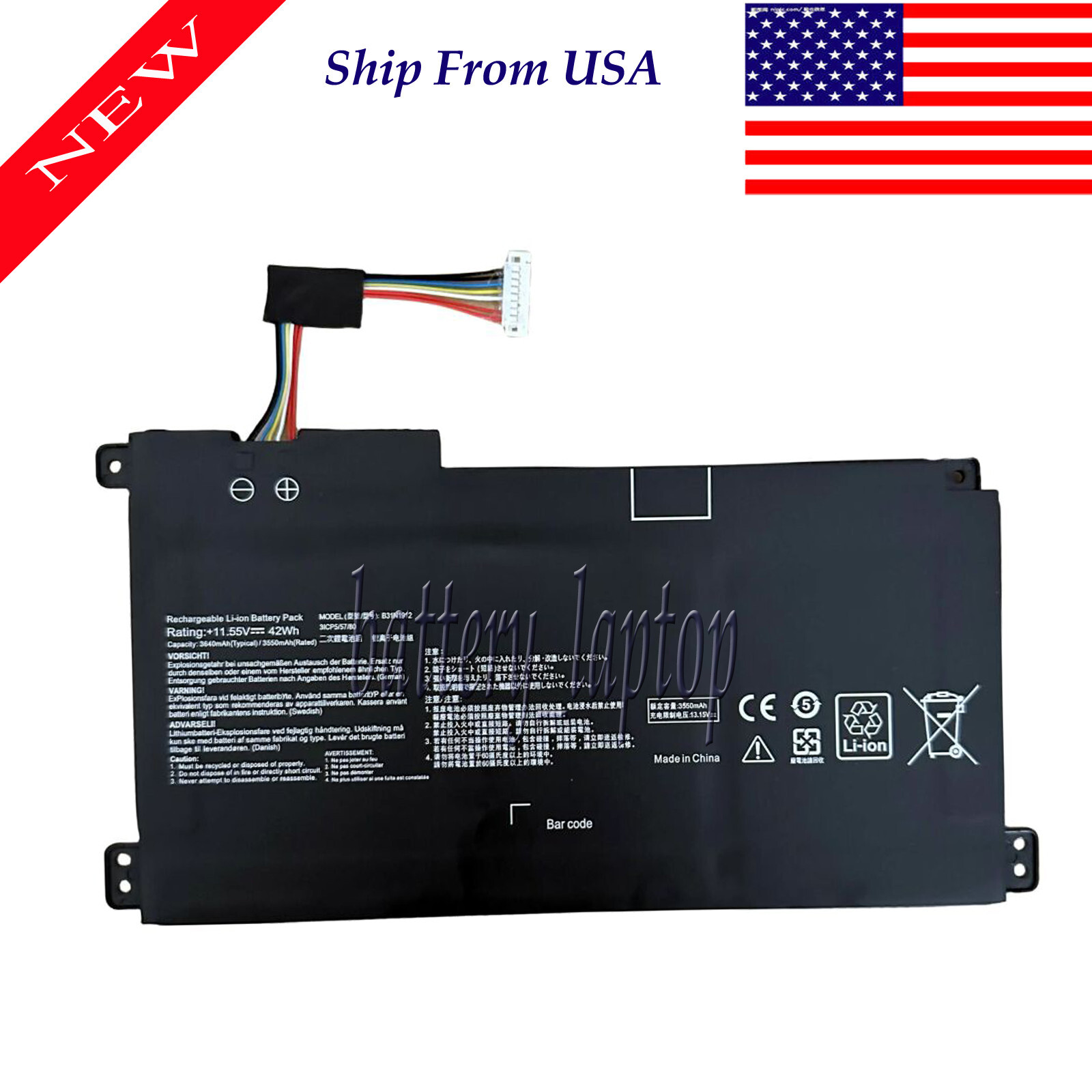 Battery For ASUS L510 L510M L510MA-WB04 L510MA-DB02 Laptop Battery 11.55V 42Wh