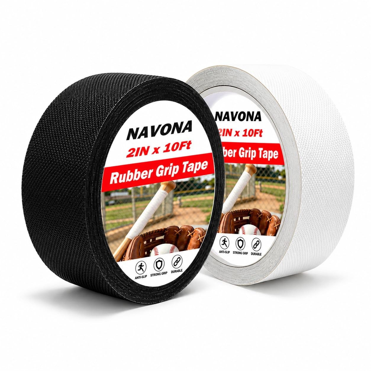 Navona Anti Slip Rubber Grip Tape Black White 2x 10FT 2 Rolls