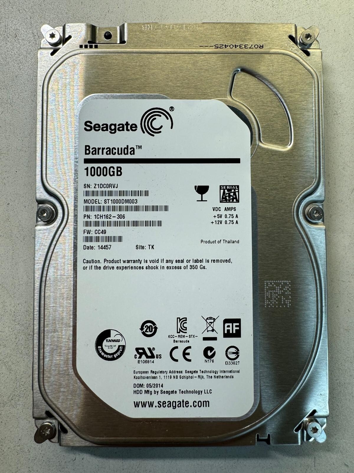 SEAGATE ST1000DM003 1CH162-306 1TB 7.2K RPM 64MB CACHE 6Gb/s SATA III 3.5" HDD