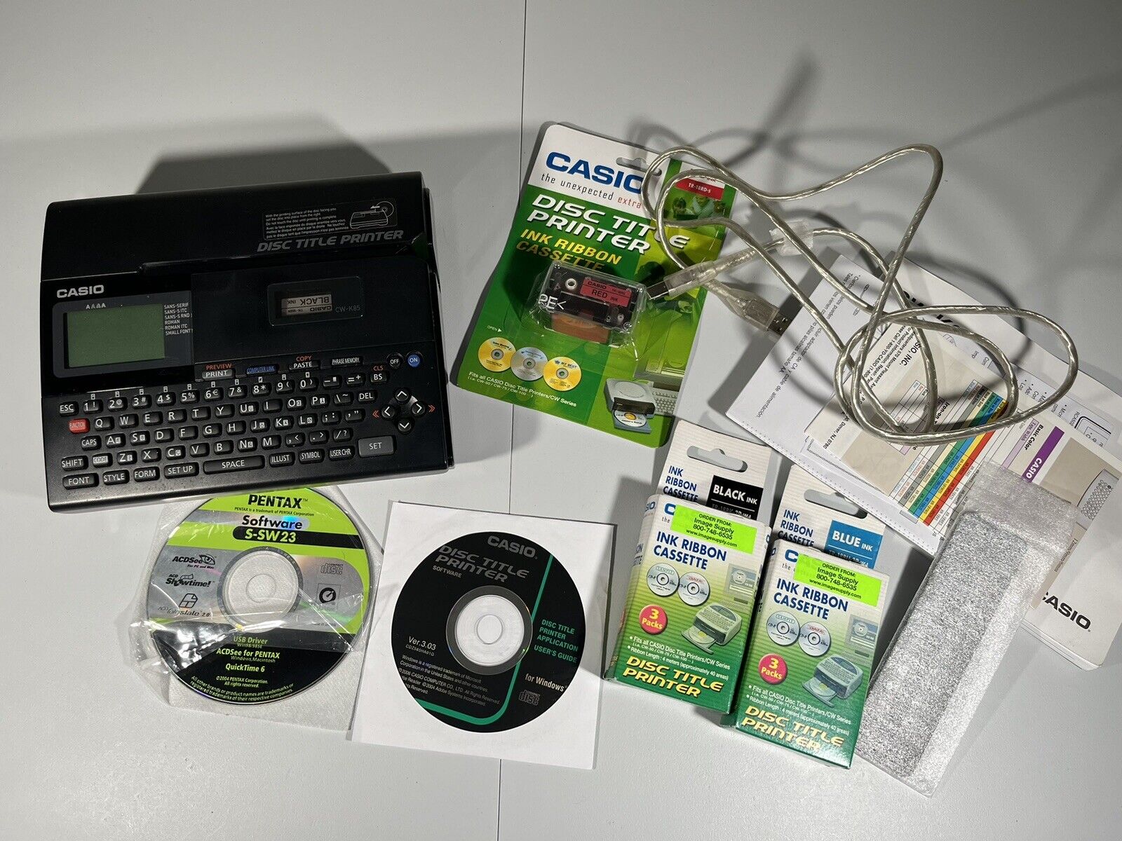 Casio Disc Title Printer CW-K85 CD Label Maker With Accessories READ DESC