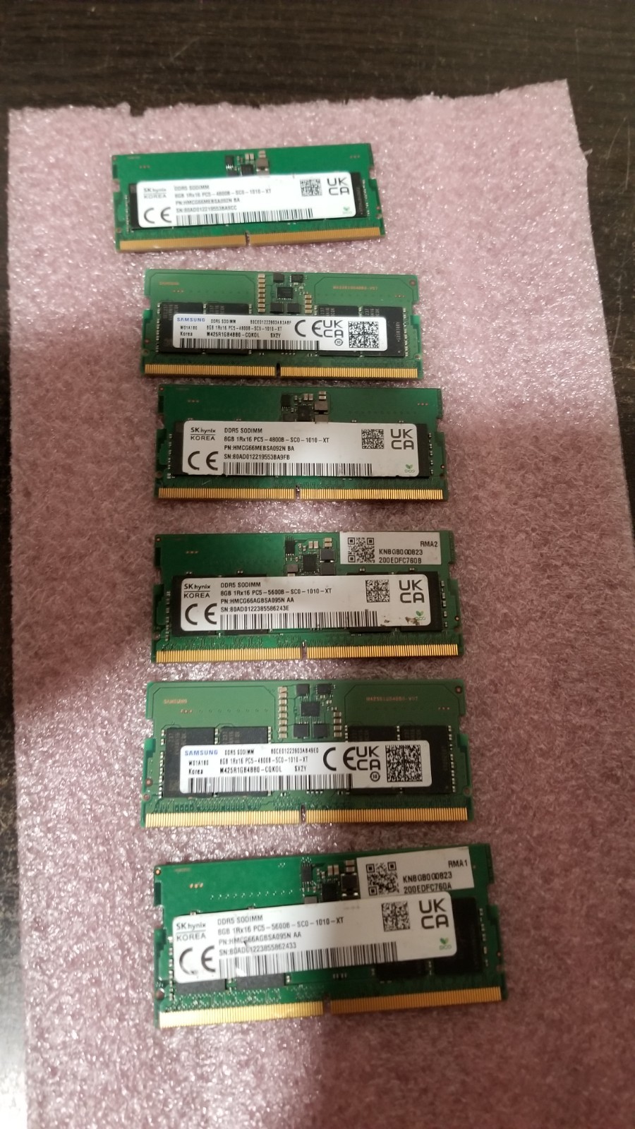 Lot of 6x 8GB PC5 Laptop Memory – Mixed Brands 5600B UNTESTED