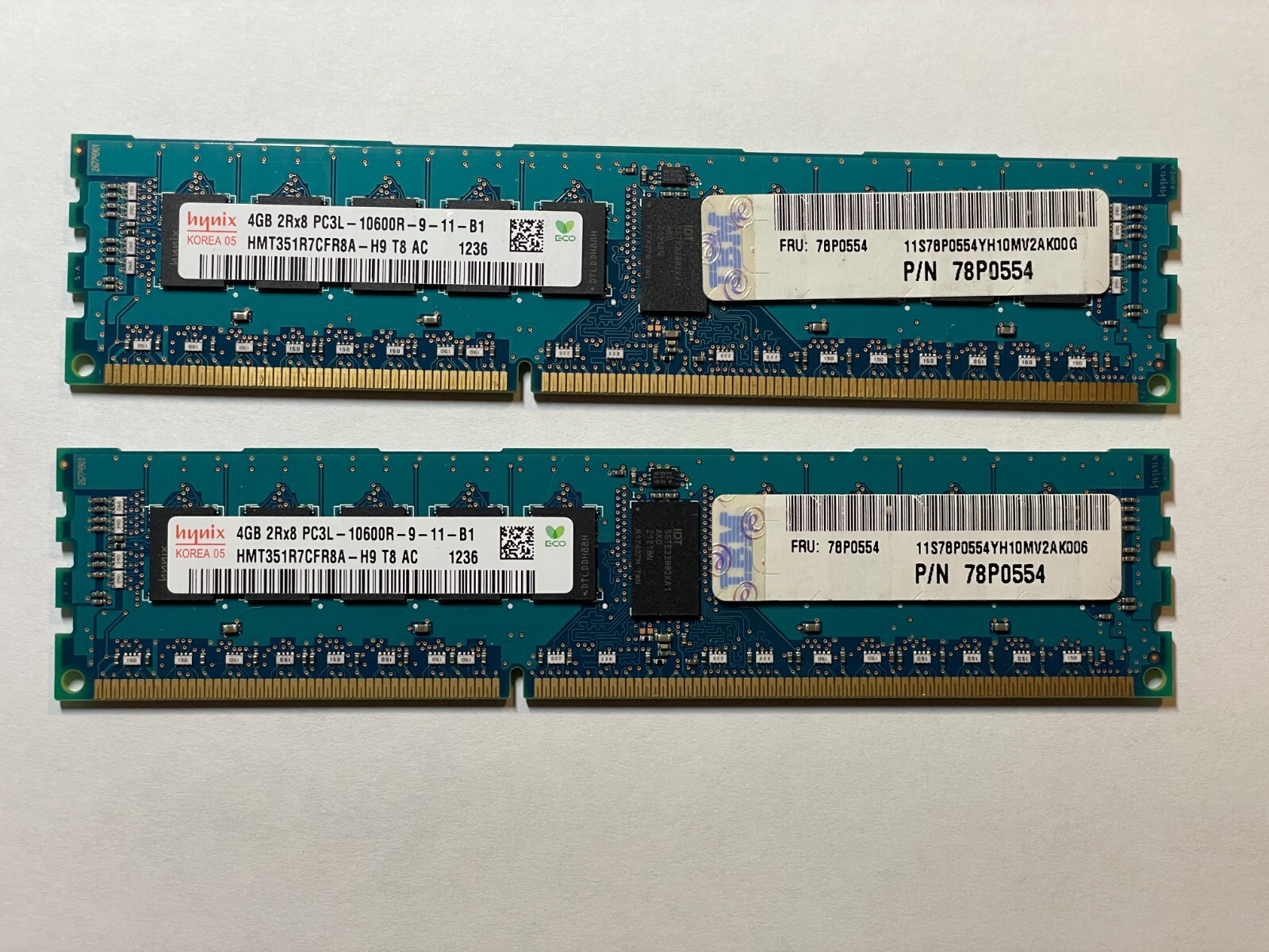Lot Of 2 (8GB) Hynix HMT351R7CFR8A-H9 4GB PC3L-10600 CL9 ECC REG Server RAM DDR3