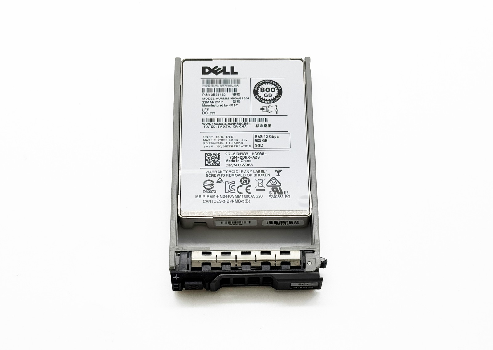 Dell 800GB 12Gbps SAS 2.5" Enterprise SSD HUSMM1680ASS204 0CW988 CW988 w/ Caddy