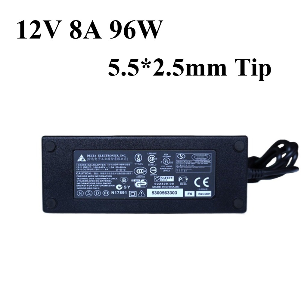 Genuine Delta 12V 8A 96W Charger 5.5*2.5mm Tip Power Supply AC Adapter 