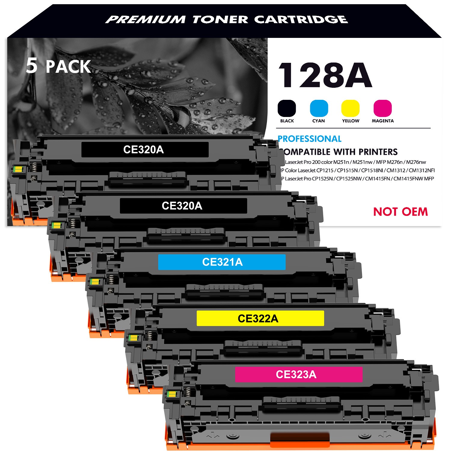 5PK CE320A CE321A CE322A CE323A Toner Cartridge For HP 128A CM1415fnw CP1525nw