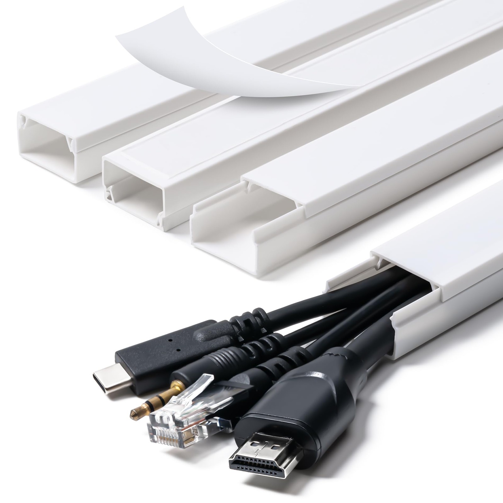 Cord Hider, 58in Cable Covers for L×0.96in W×0.58in H, White 