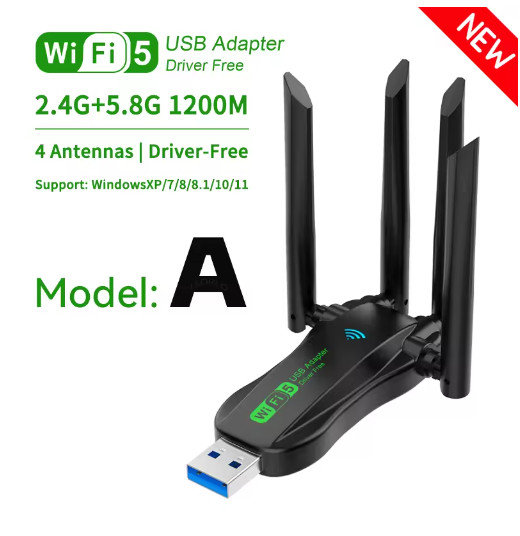 Dual Band 1200Mbps WiFi USB Adapter 2.4G/5.8Ghz Wi-Fi5 Dongle 4 Antenna USB3.0