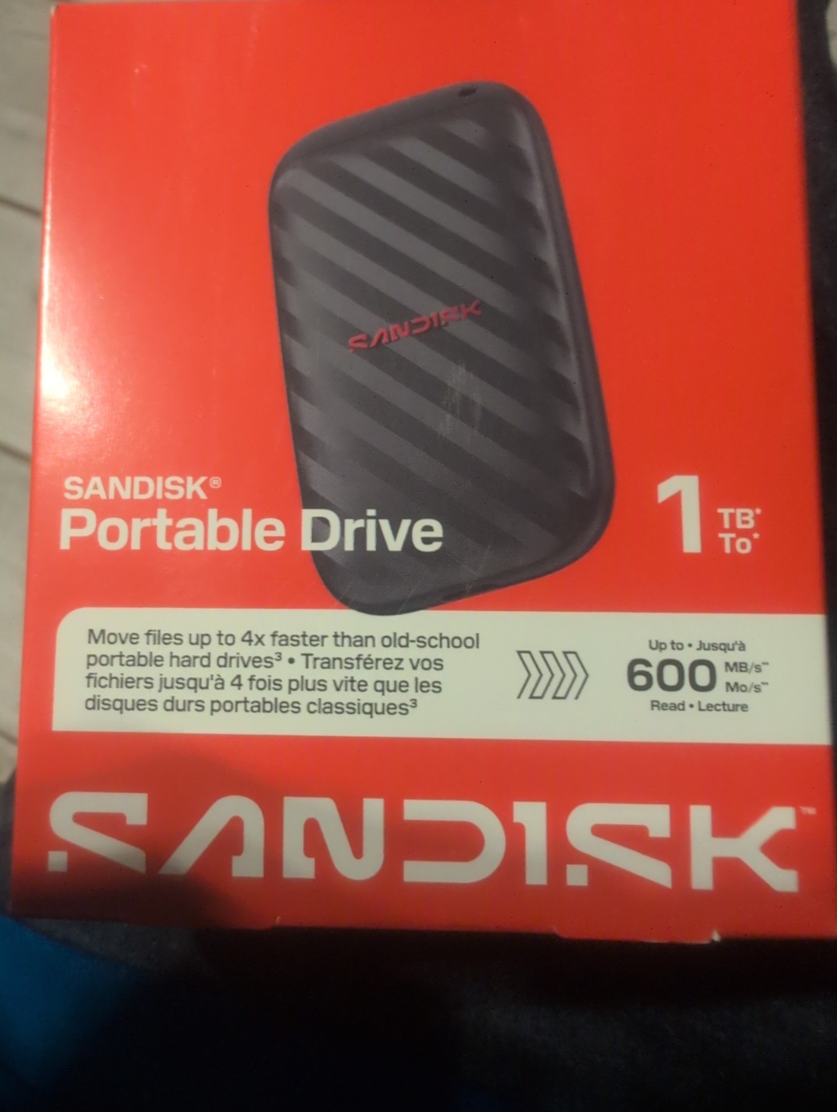 Sandisk 1TB Portable Drive, Up to 600MB/s Read Speeds - Black SDSSDE10-1T00-G25