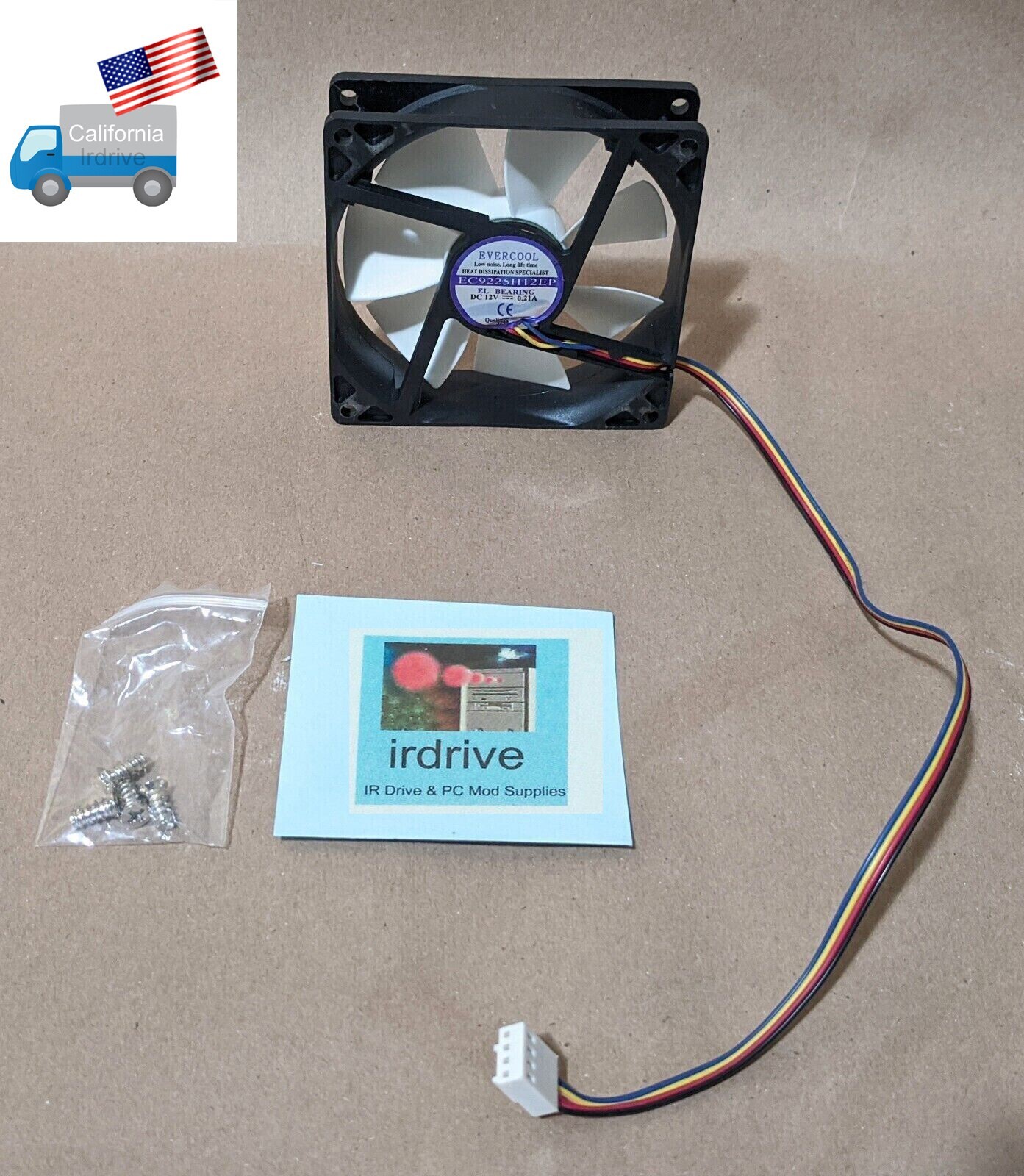 Evercool 92mm x 25mm 4-pin PWM EL Bearing 12V DC PC Case Cooling Fan EC9225H12EP