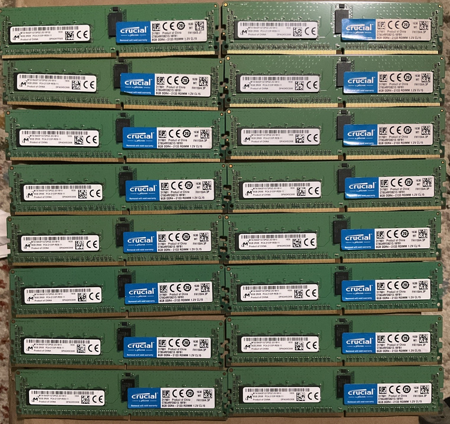 16x MICRON RAM 8GB DDR4-2133P RDIMM MTA16ATF1G64AZ-2G1B1ll