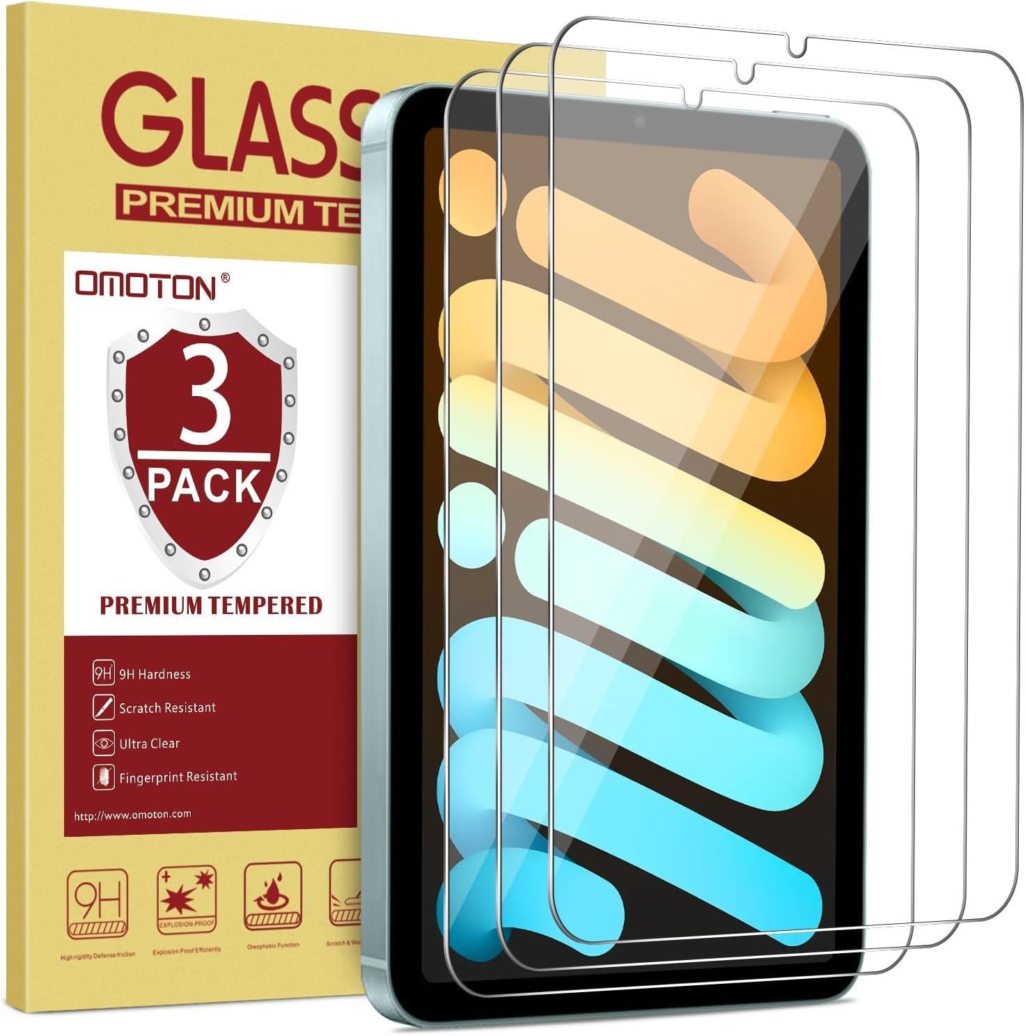 3-Pack Screen Protector for iPad Mini 7/6, HD Clarity, 9H+ Tempered Glass