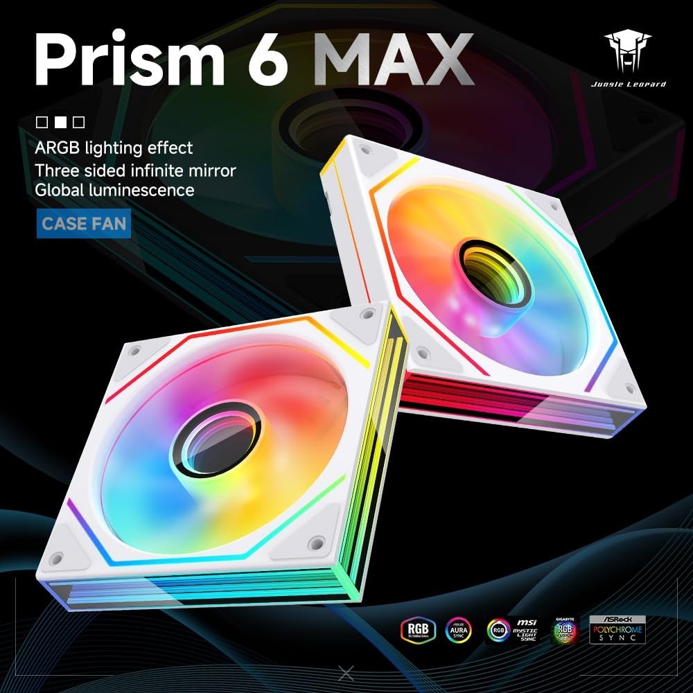 Jungle Leopard Prism6 MAX X3 120Mm ARGB PC Case Fan - 3-Sided Infinite Mirror &