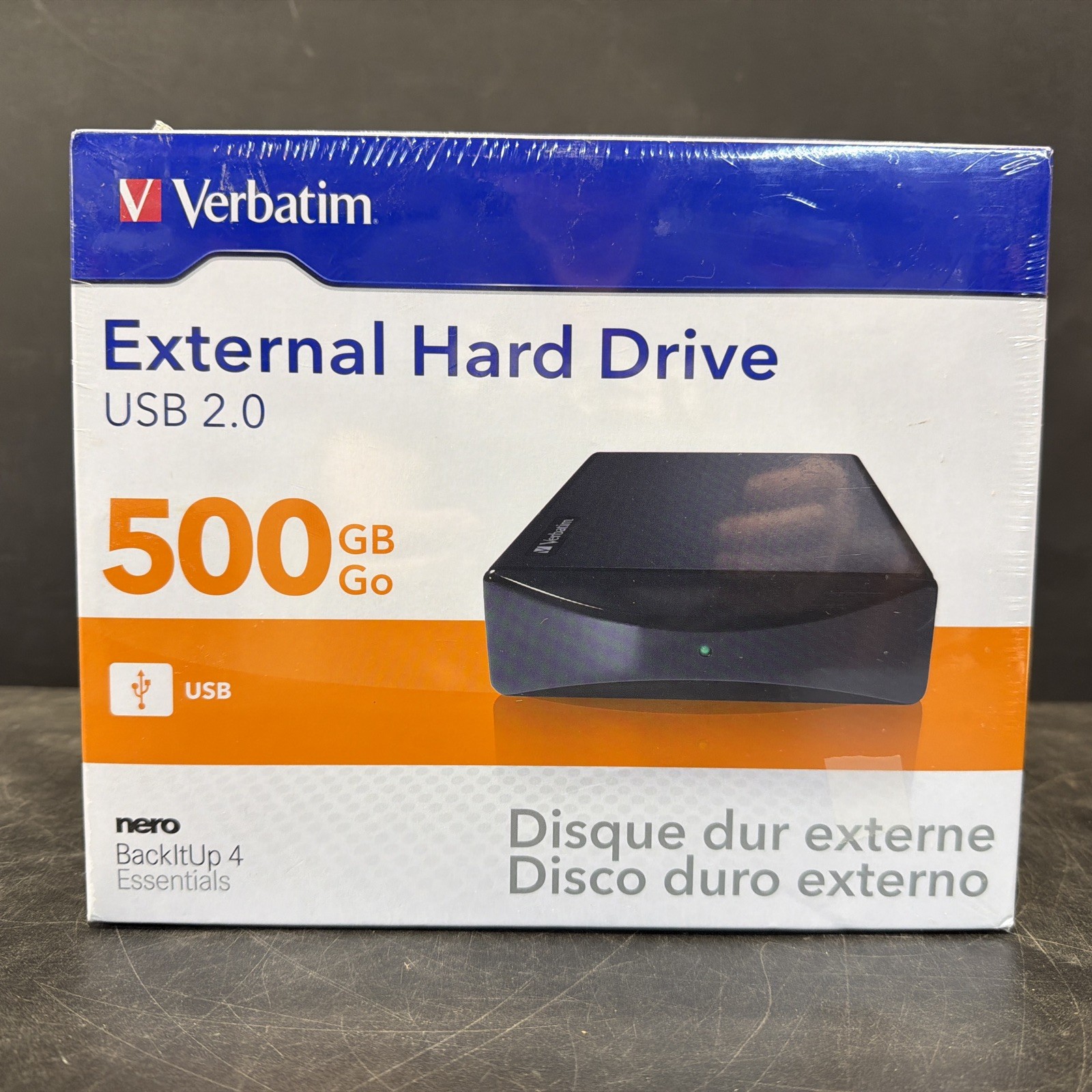 Verbatim USB500 500GB External Desktop Hard Drive USB 2.0 w/ Box & Cables