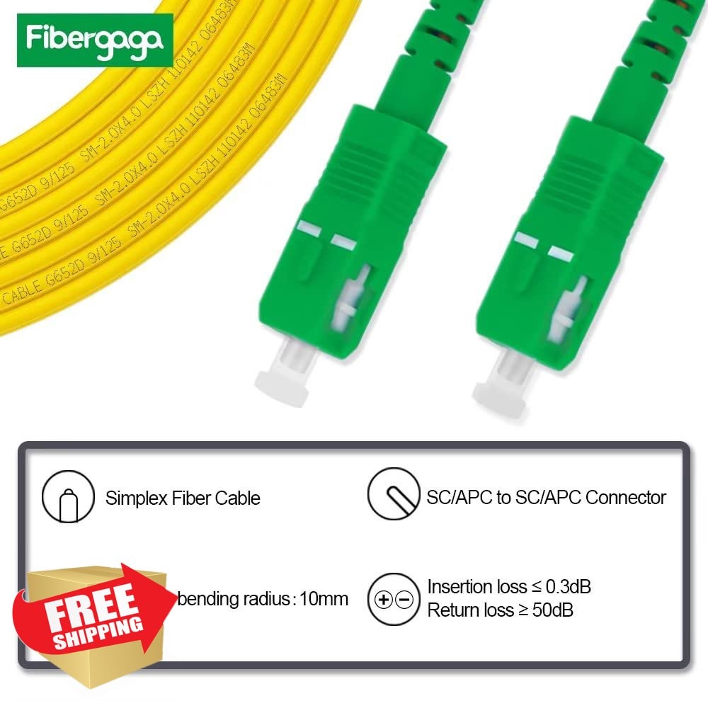 Fibergaga OS2 SC/APC to SC/APC Fiber Patch Cable 50m Single Mode Simplex