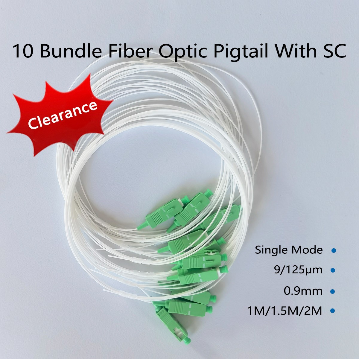 10pcs Fiber Pigtail SC/APC Single Mode 1M/1.5M/2M Core Diameter 0.9mm FTTH
