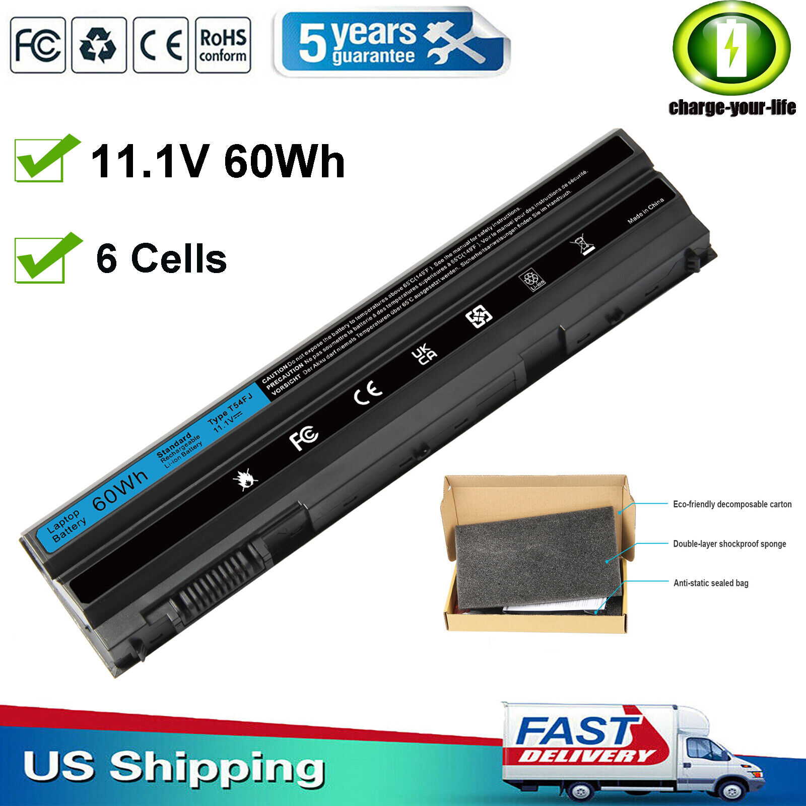 6/9 Cells T54FJ Battery for Dell Latitude E6420 E6440 E5430 E5530 E6430 E6520 US