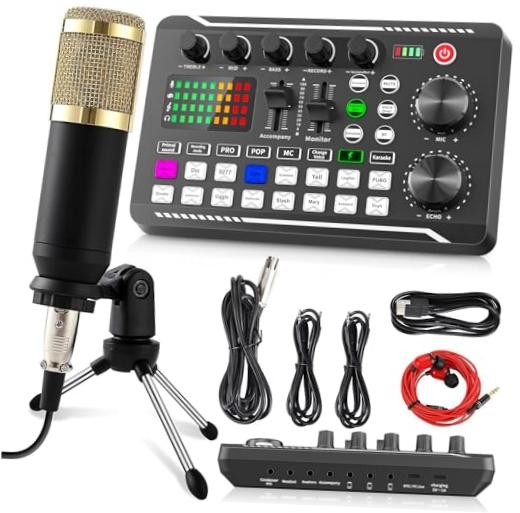 F998 Podcast Equipment Bundle, Live F998 Sound Card + BM800 Mic Tripod Set