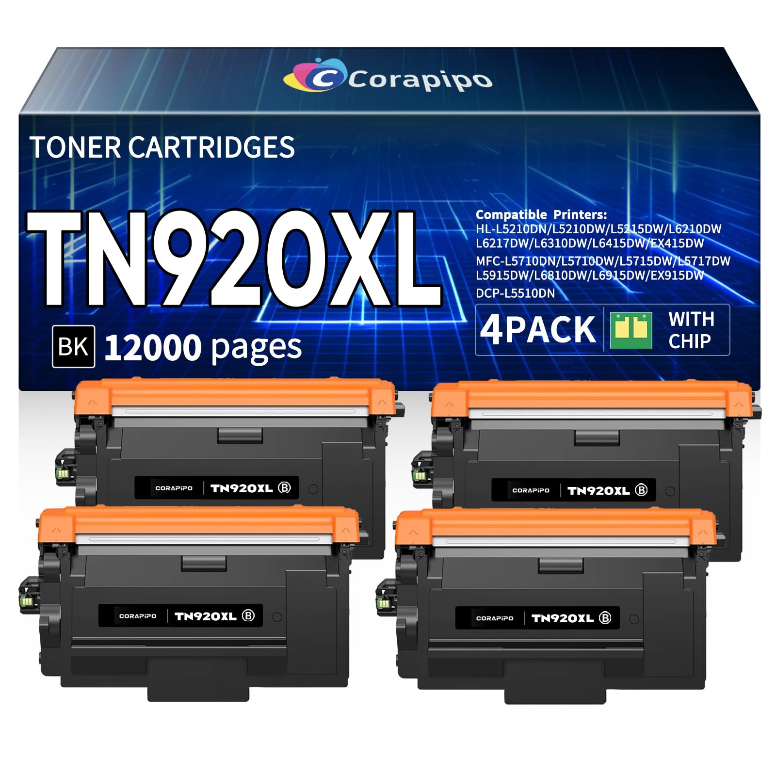 ** NEW Brother Toner | TN920XL / TN-920 | Black | w/ Chips | Compatible | 4-Pack