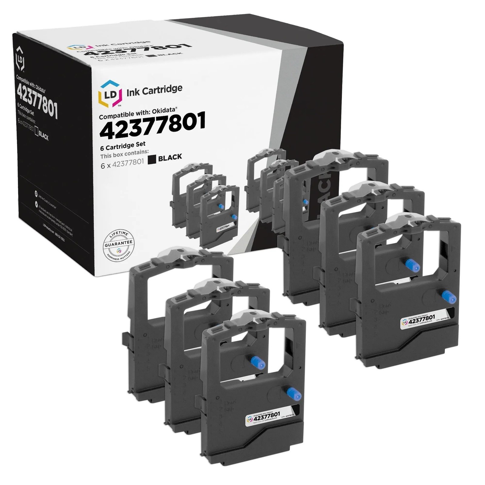 6PK Compatible Okidata 42377801 Black Ribbon Microline 400 420 491 421 421N 490N